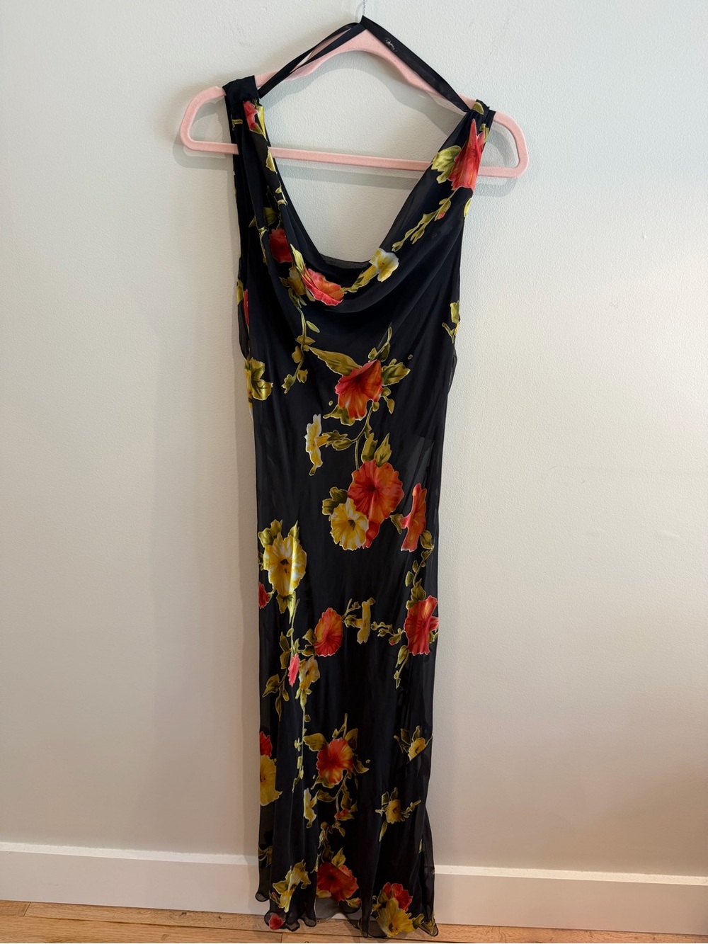 Vintage Patra Black Floral Cowl Neck Maxi Dress